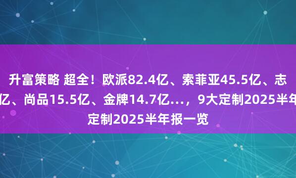 升富策略 超全！欧派82.4亿、索菲亚45.5亿、志邦18.9亿、尚品15.5亿、金牌14.7亿…，9大定制2025半年报一览